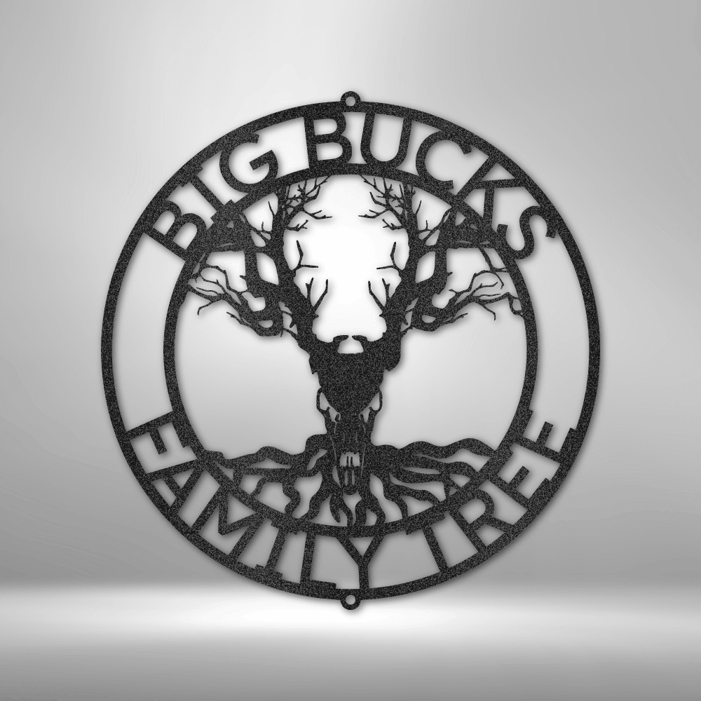 Deer Skull and Tree Monogram - Steel Sign - Mach Crafts