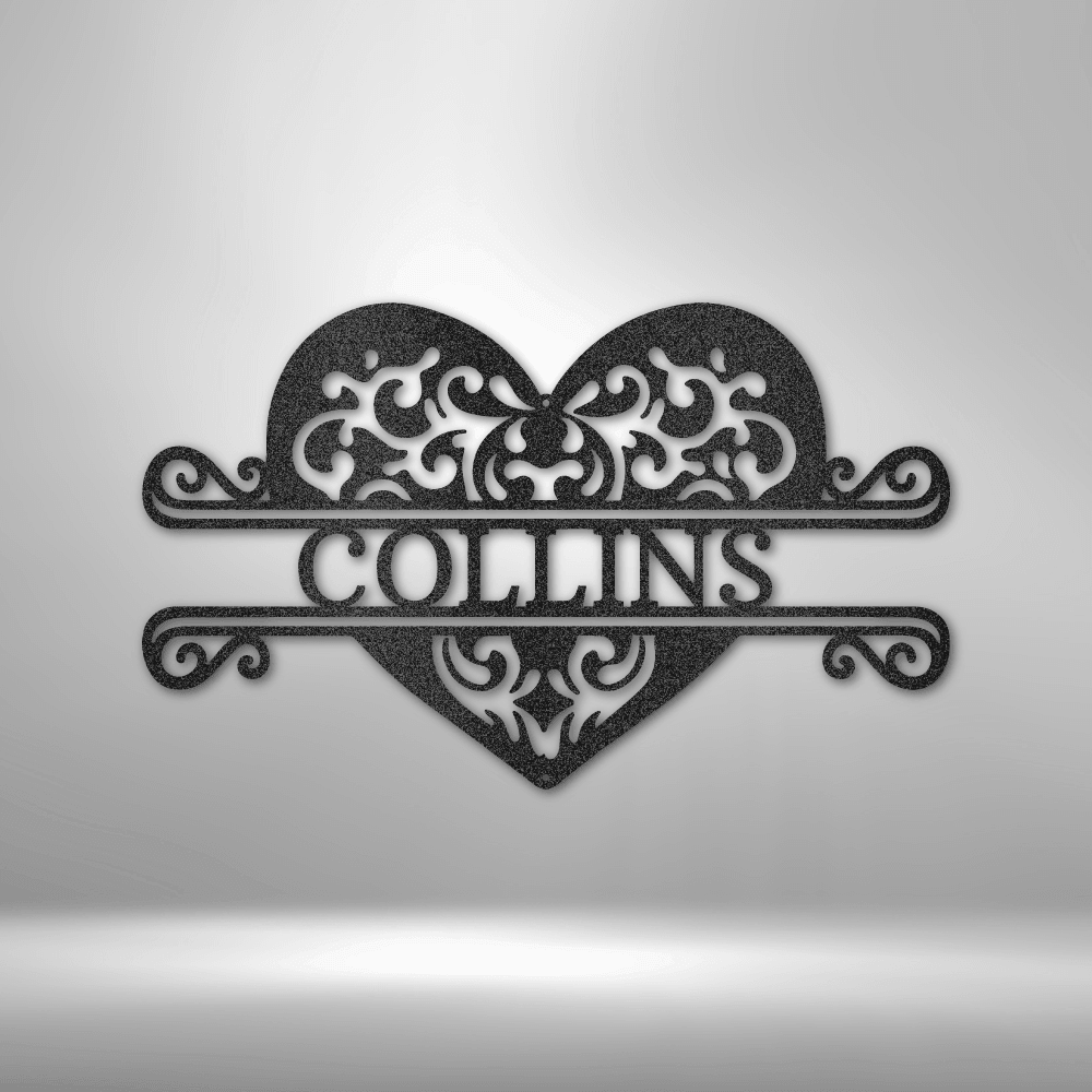 Fancy Heart Monogram - Steel Sign - Mach Crafts